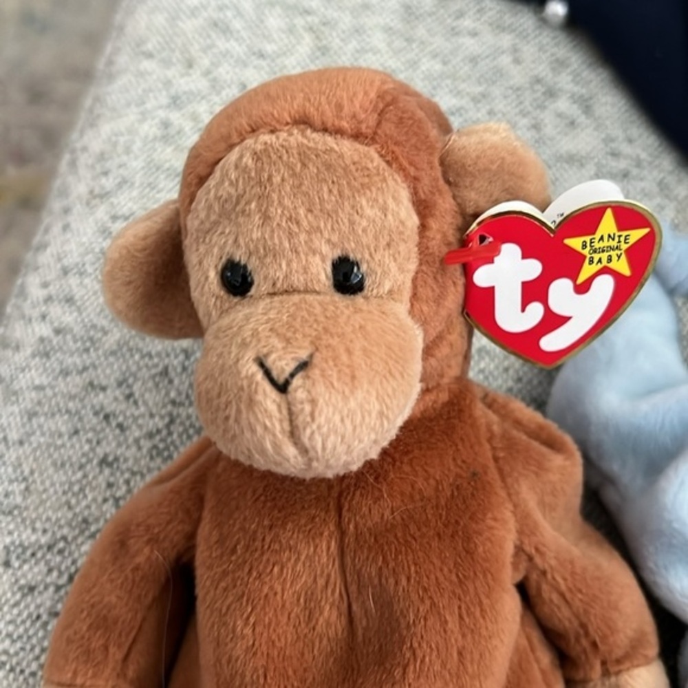 Vintage original TY Beanie Baby - Bongo the Monkey and Spike the Rhino